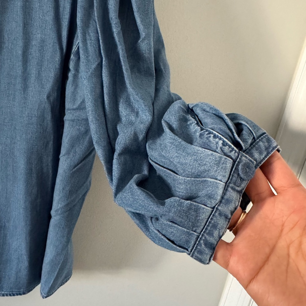 NWT Madewell Denim Puff-Sleeve Button-Up Top in Kennebec Wash - Picture 9 of 11